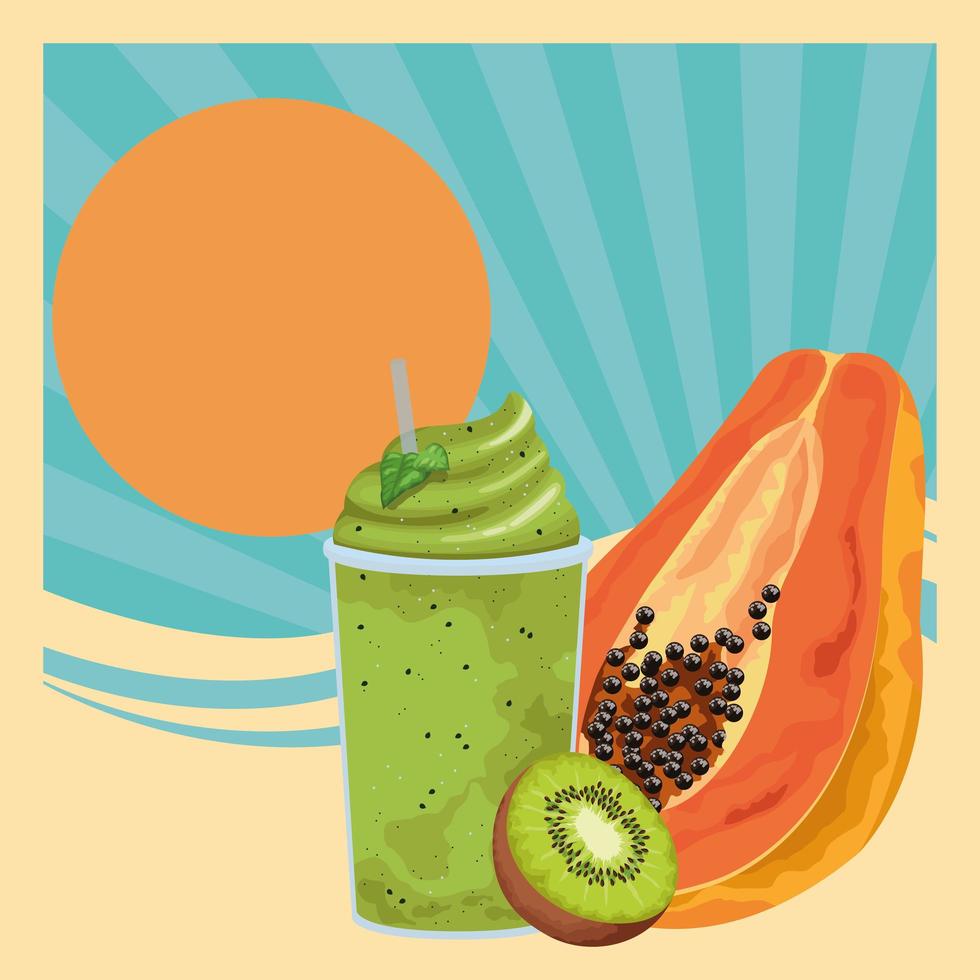 Diseño retro de bebidas de frutas tropicales y batidos. vector