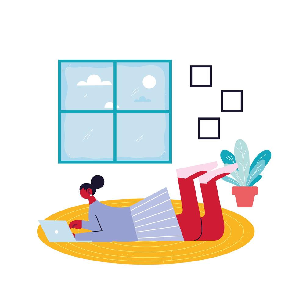 Freelancer woman working remotely from her home vector