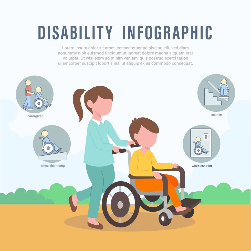 cuidado de personas discapacitadas elementos infográficos vector