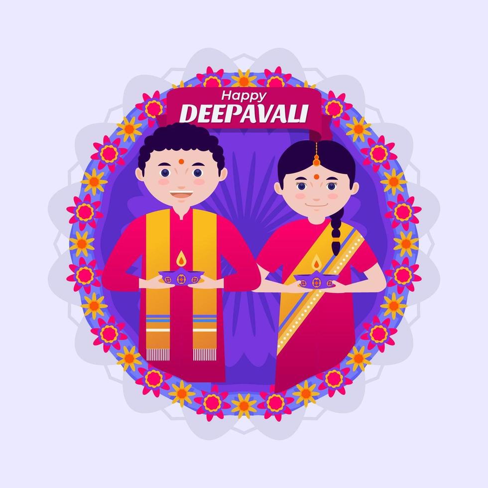 A Couple Celebrating Deepavali Festival vector