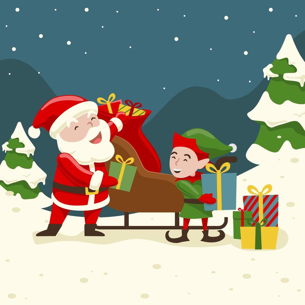 Santa  Prepare The Gift With Elf vector