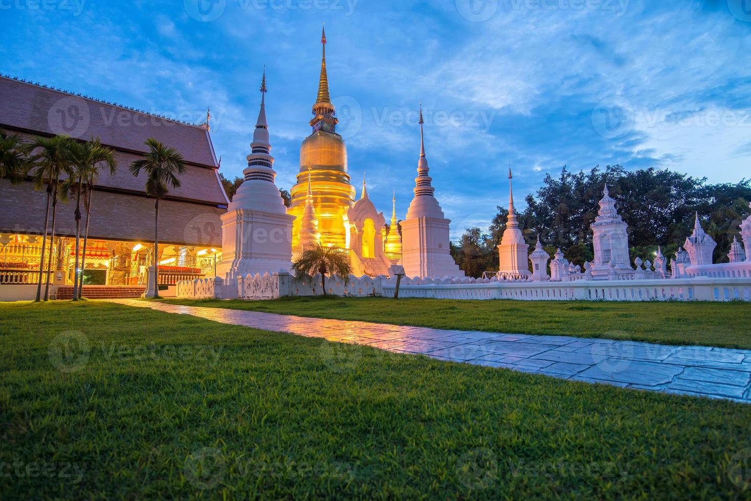 twilight at wat suan dok beautiful temple in chiangmai photo