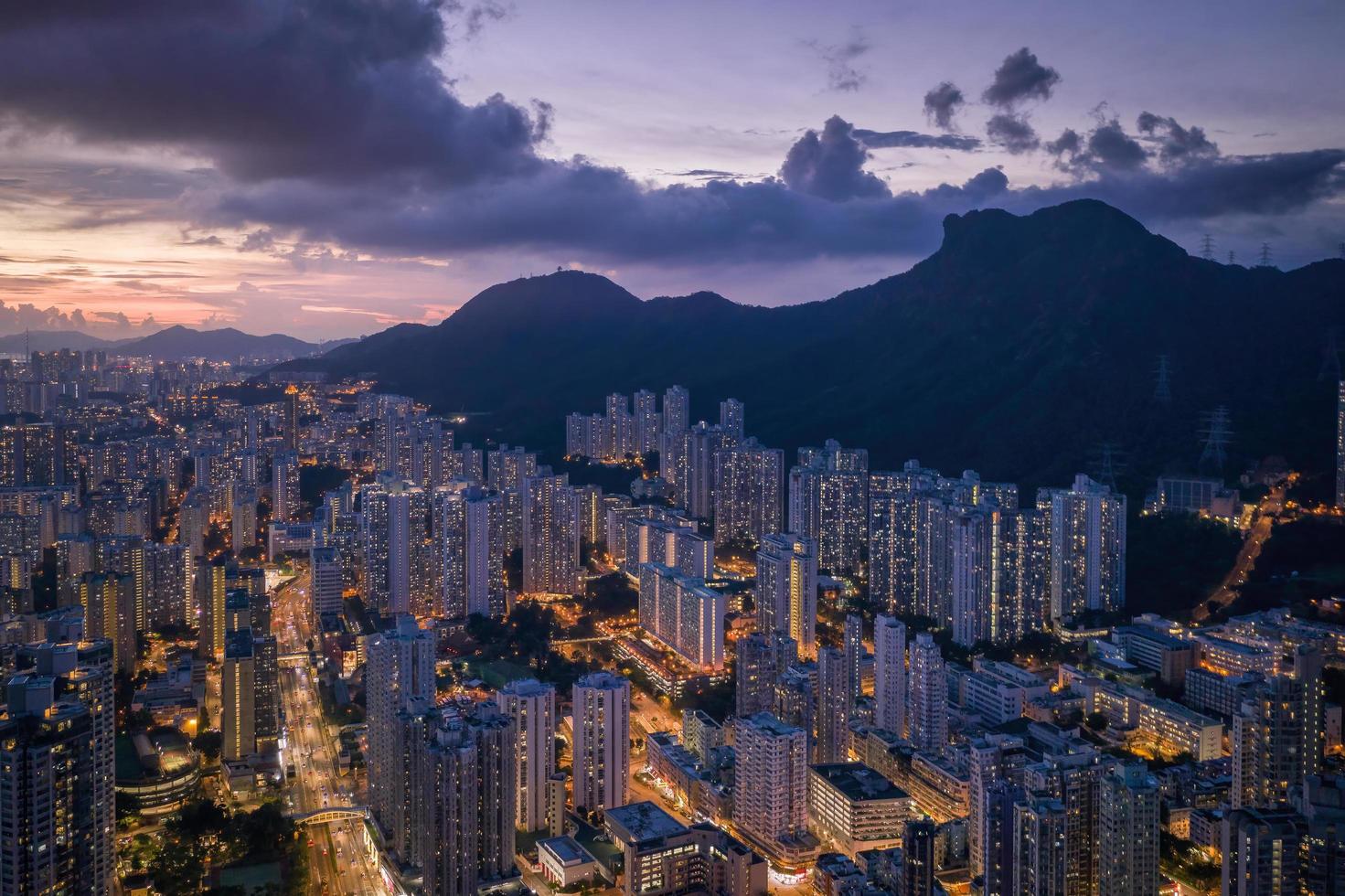 Aerial view of city buildings during night time photo