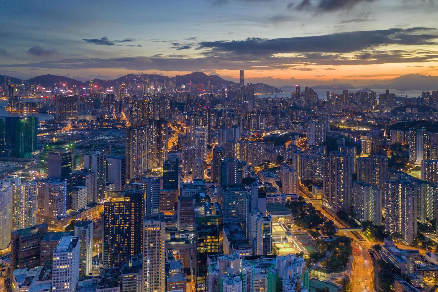 Aerial view of city buildings during night time photo