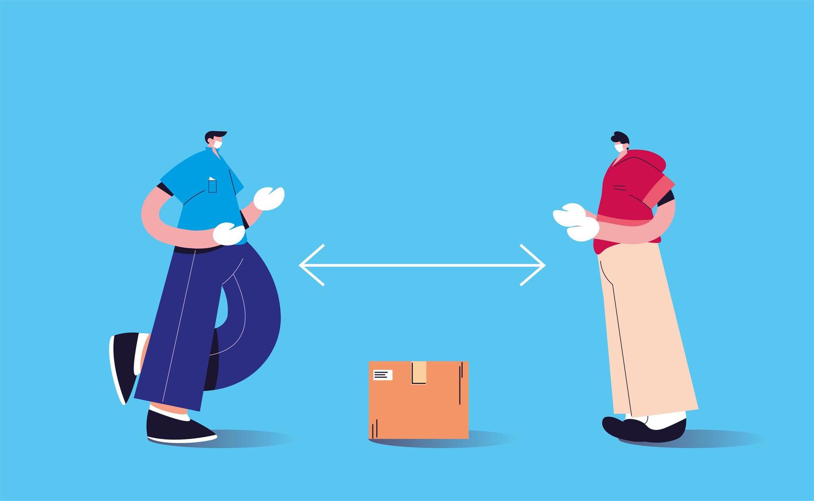 Courier leaves a package at a safe distance vector