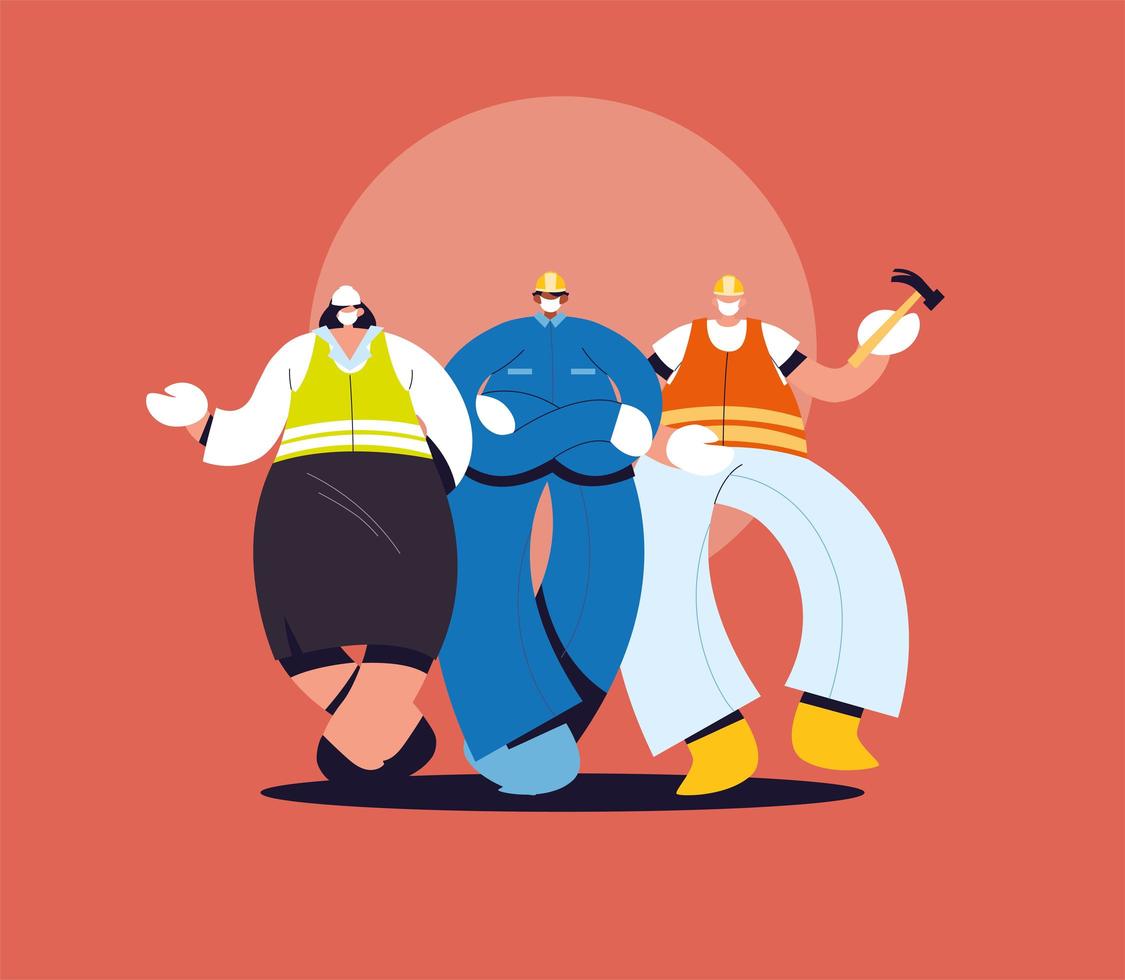 Group of technicians and engineers with face mask vector