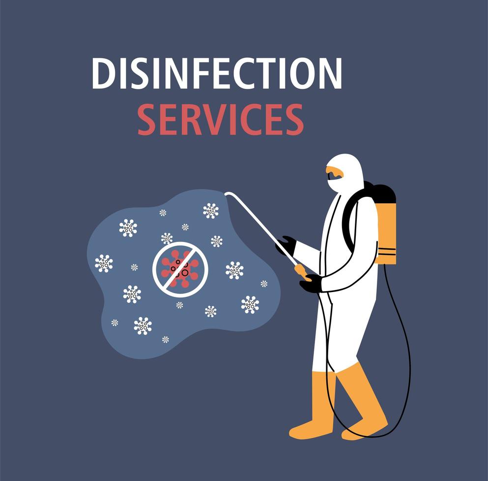 Man in protective suit, disinfection by coronavirus vector
