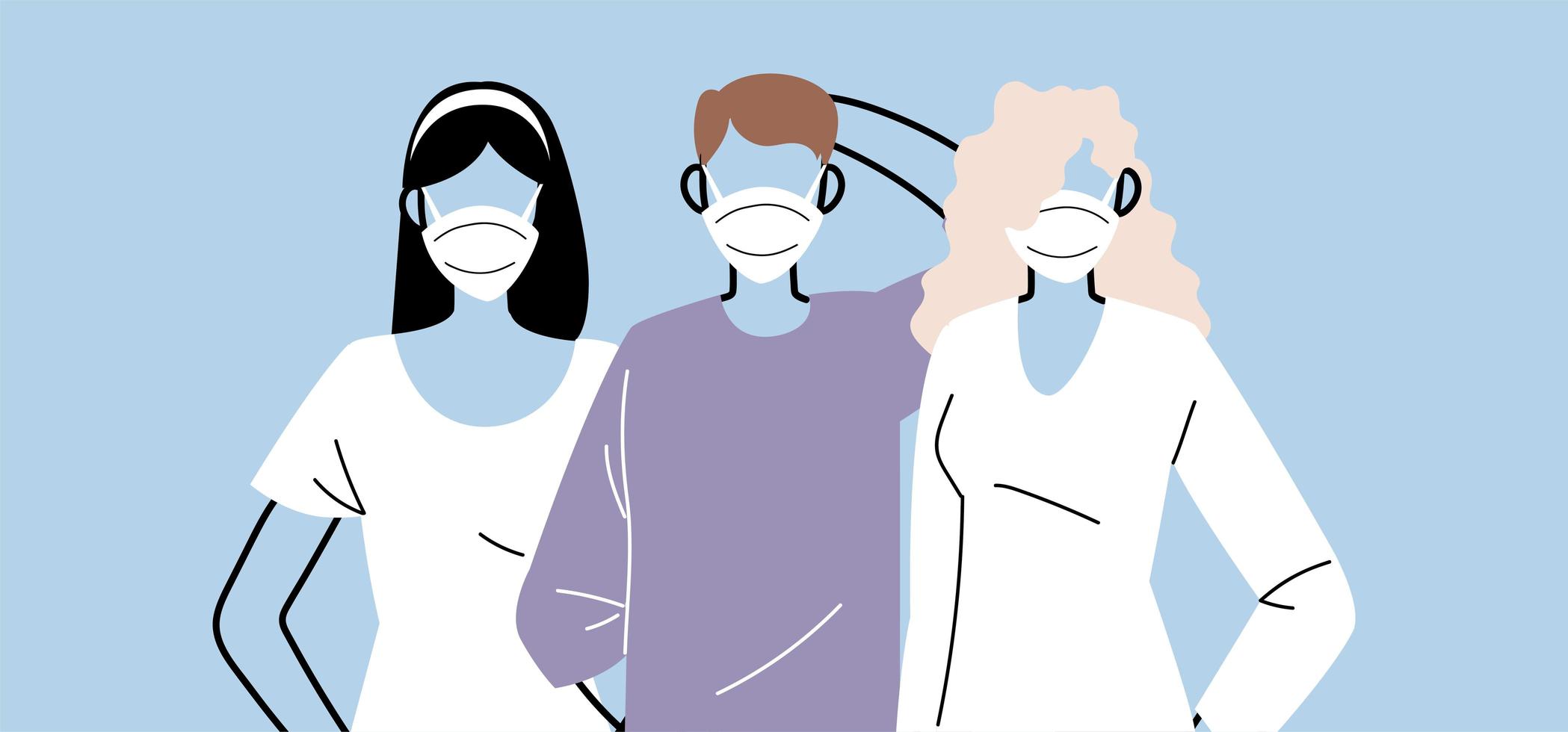 Group of people in protective medical face masks vector