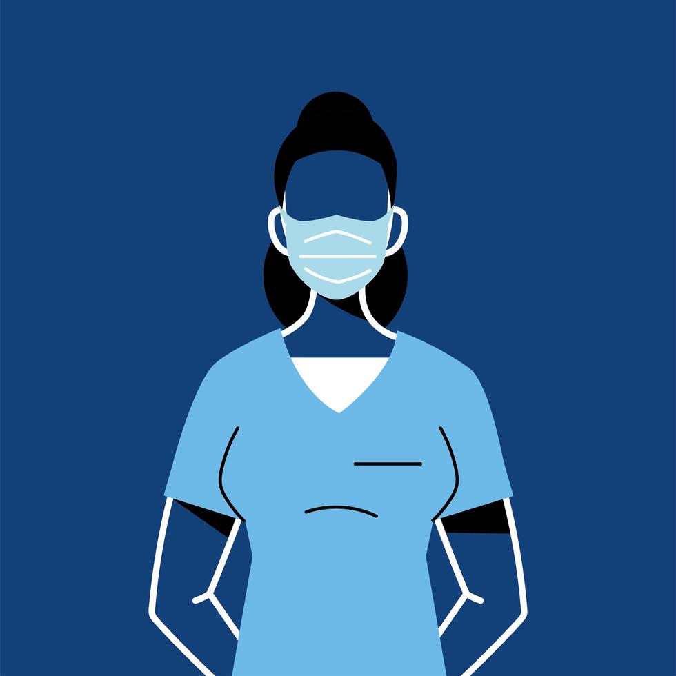 Female nurse with mask and uniform vector