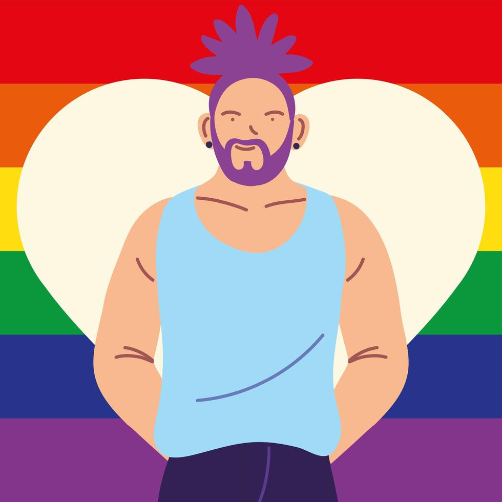 Man with gay pride flag on background, LGBTQ vector