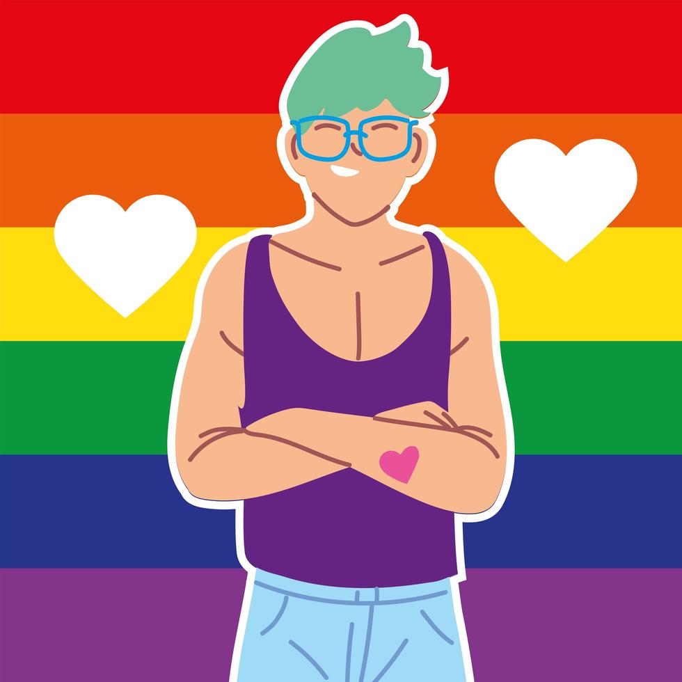 Man with gay pride flag on background, LGBTQ vector