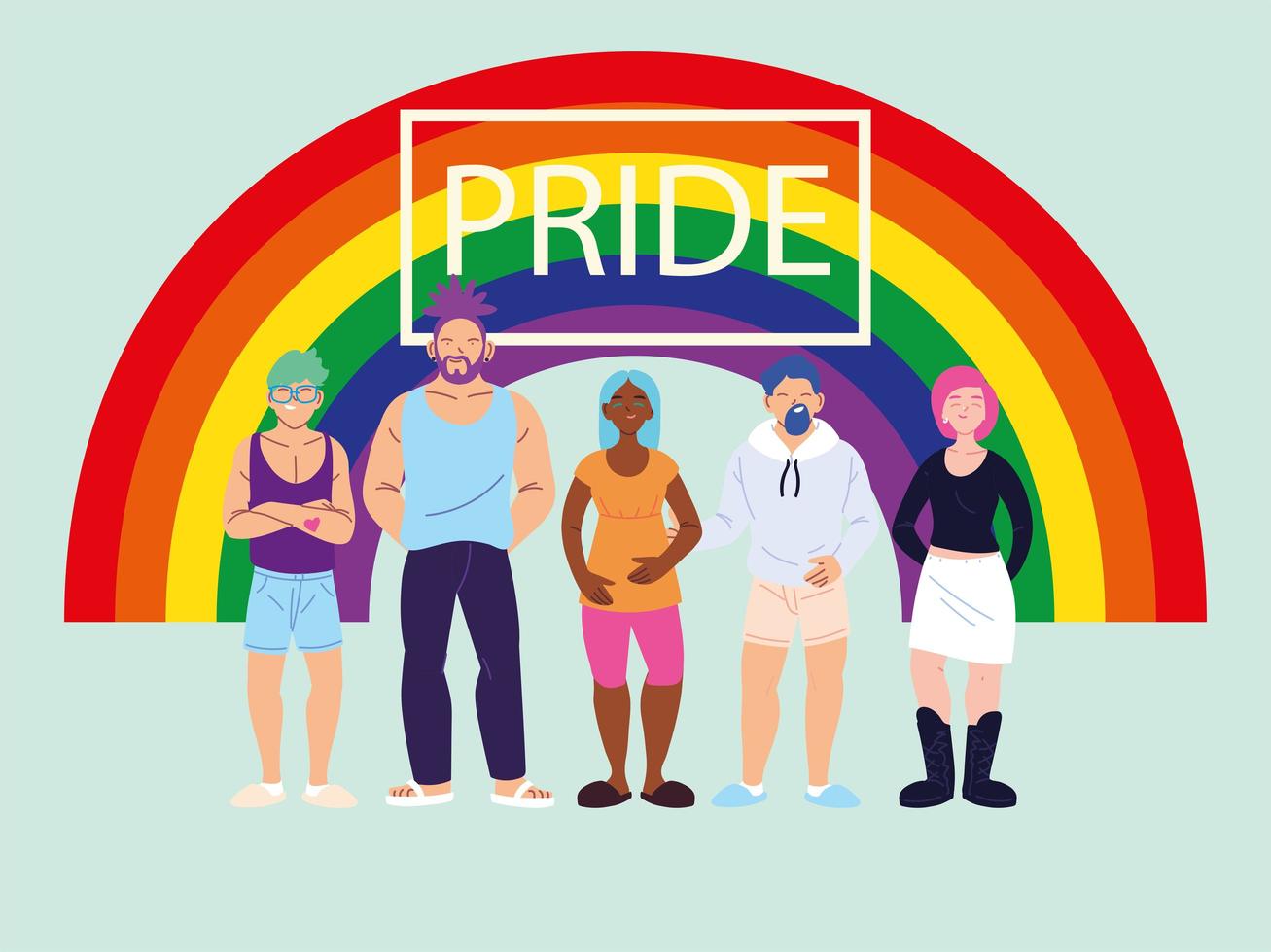 People with rainbow background, gay pride symbol vector