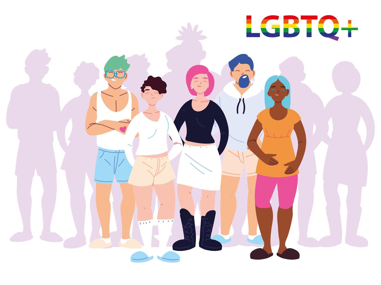 grupo de personas con el símbolo del orgullo gay lgbtq vector