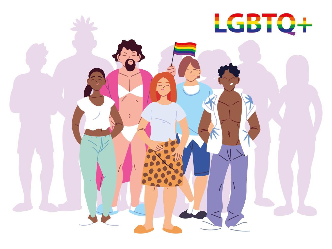 Group of people with LGBTQ gay pride symbol vector