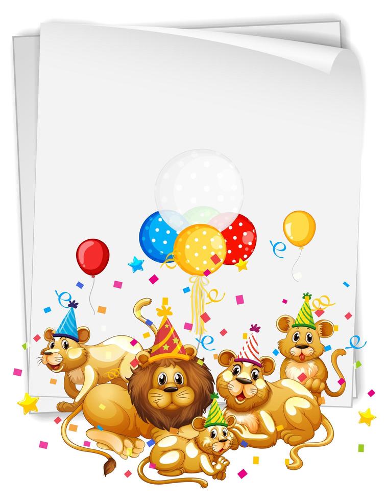 Banner en blanco con muchos leones en tema de fiesta vector