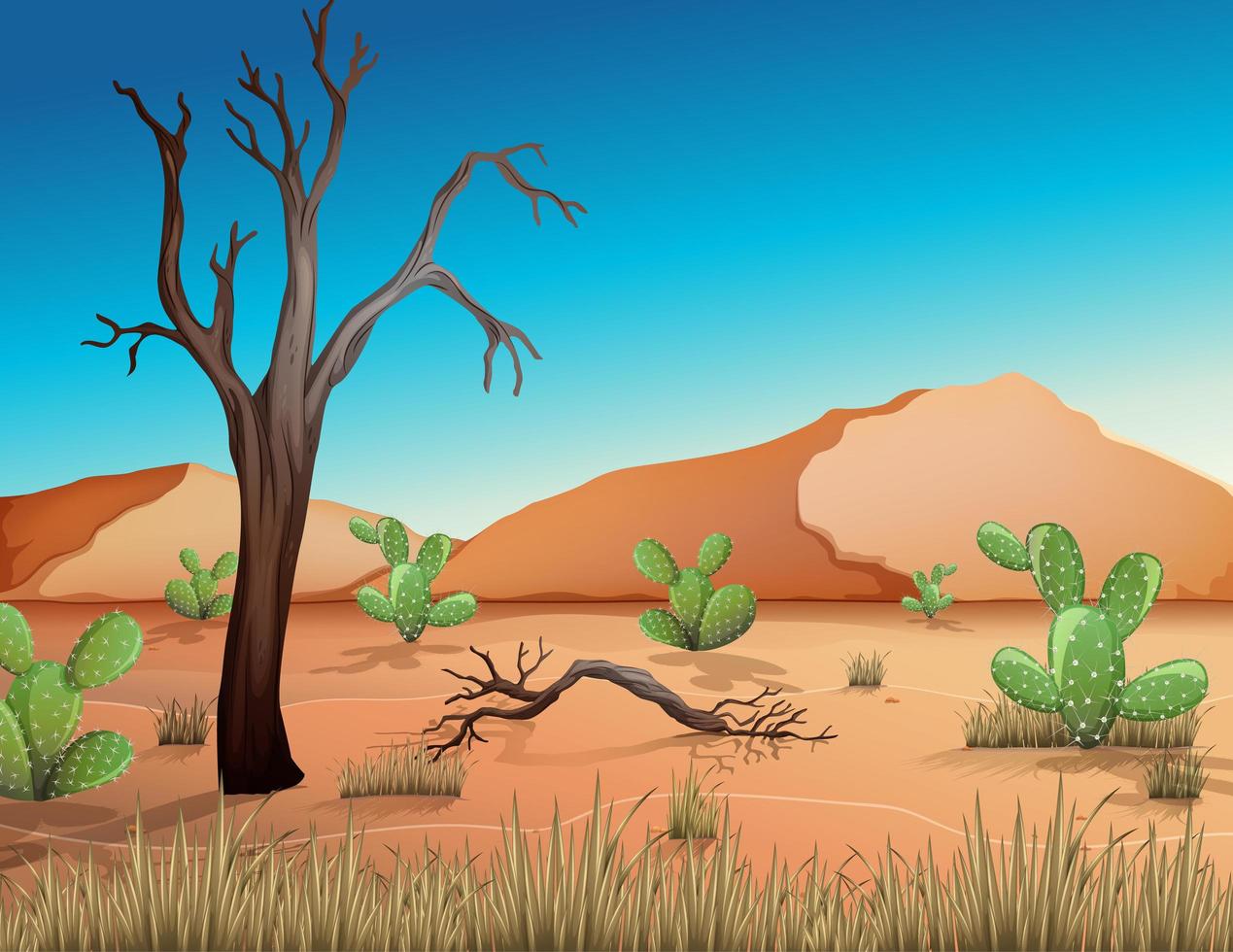 Desert with sand mountains and cactus vector