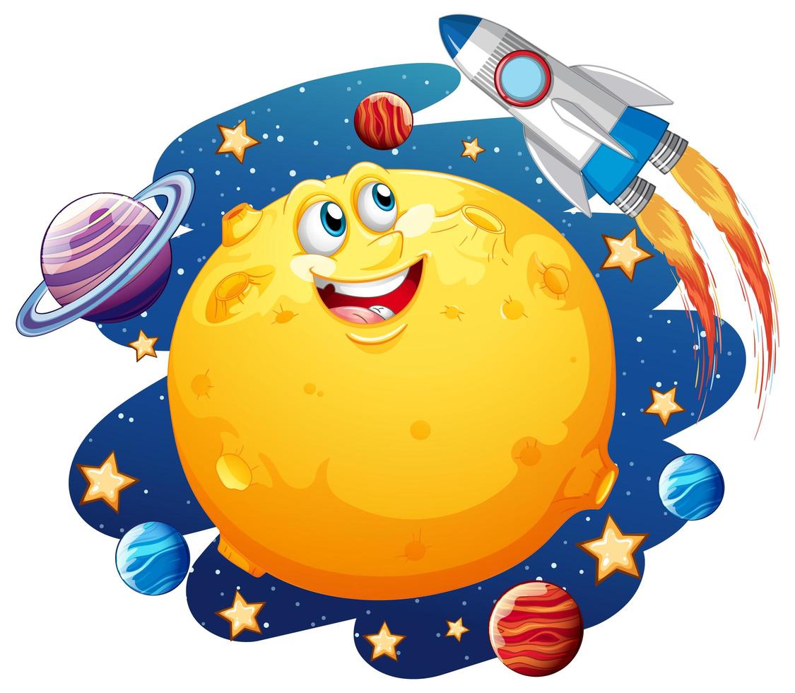 Moon with happy face on space galaxy theme vector