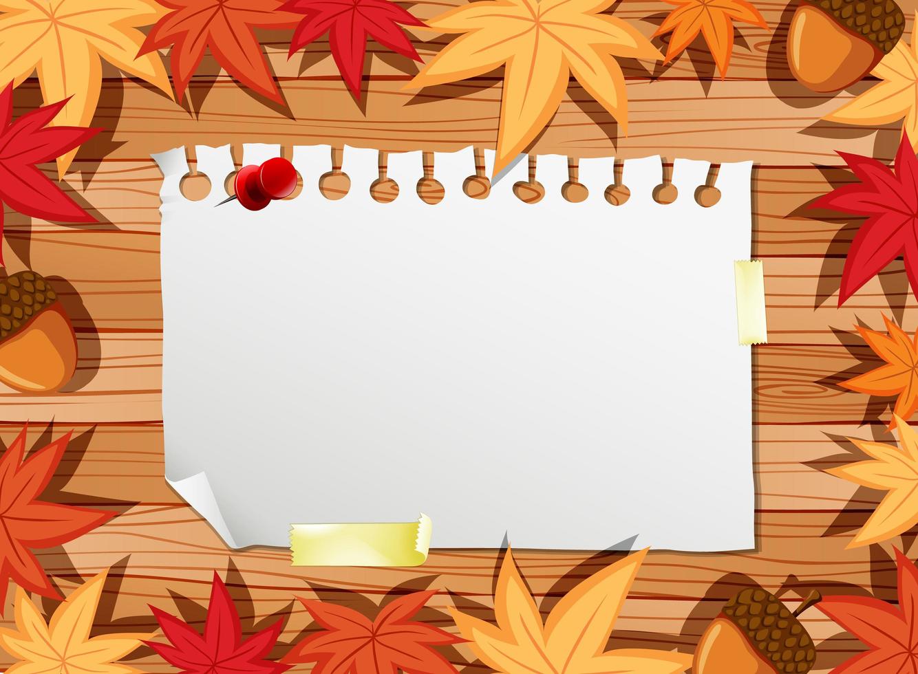 Top view of blank paper on table with autumn leaves vector