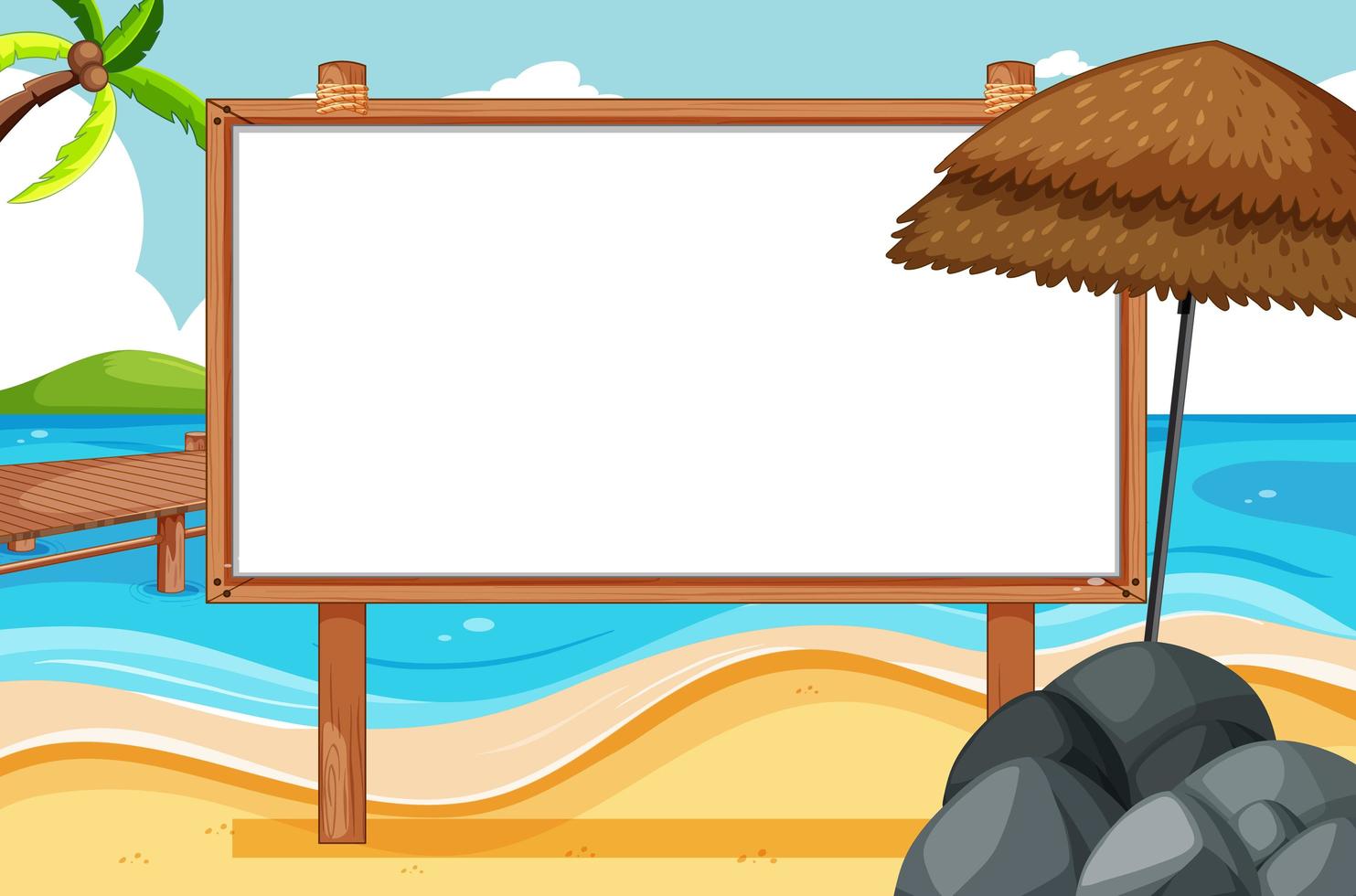 Blank wooden frame in beach scene vector