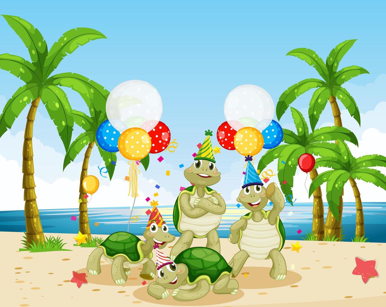 Turtle group in party theme vector