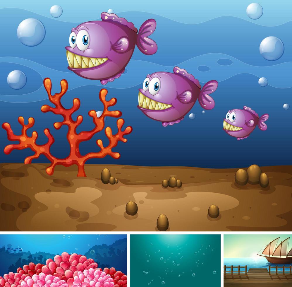 Four different scene of tropical beach vector