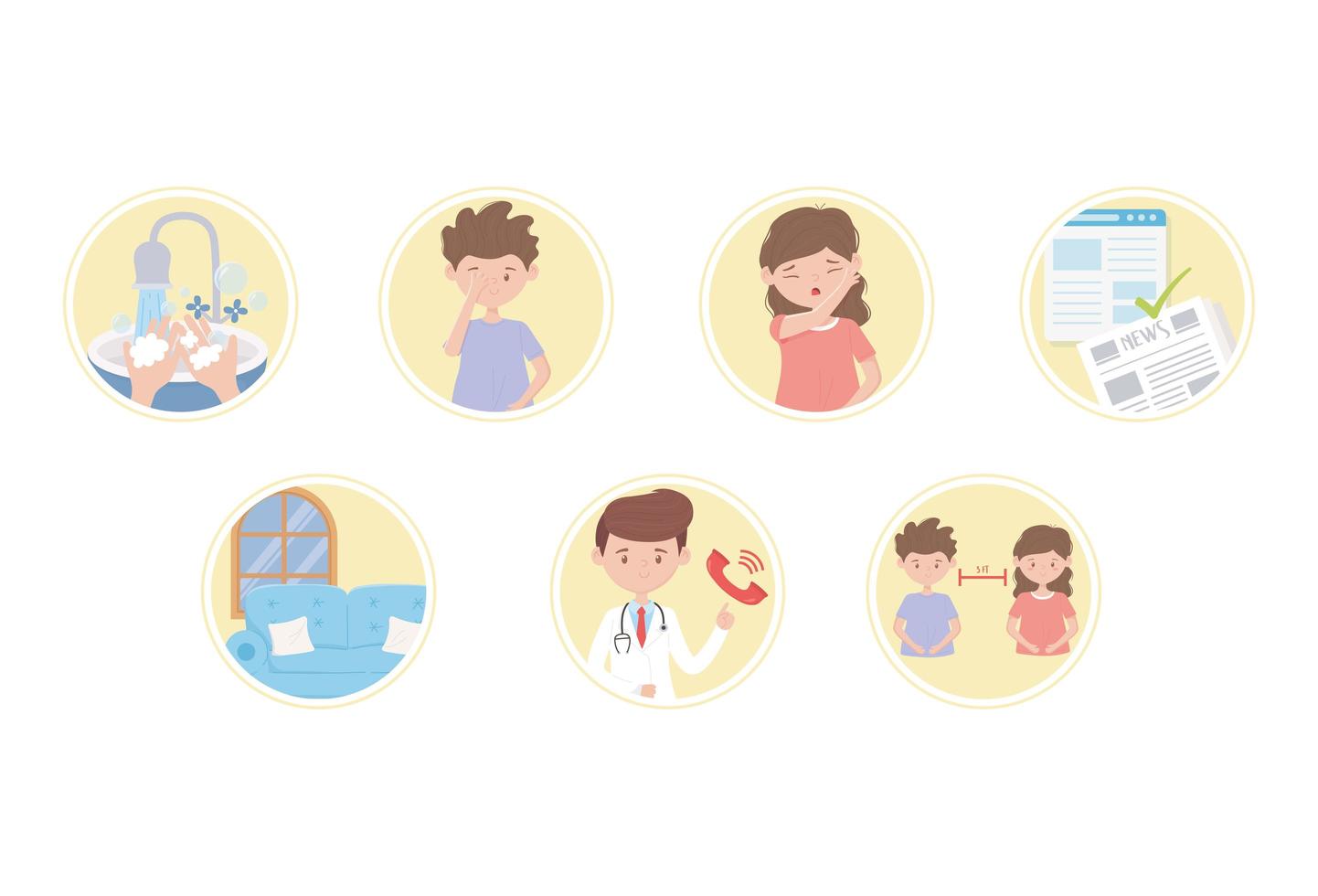 Coronavirus prevention and tips icon set vector