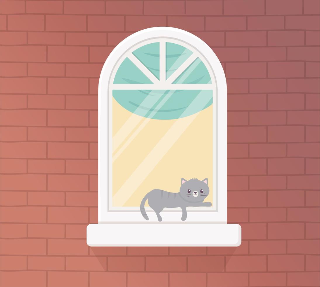Apartment window and brick wall vector