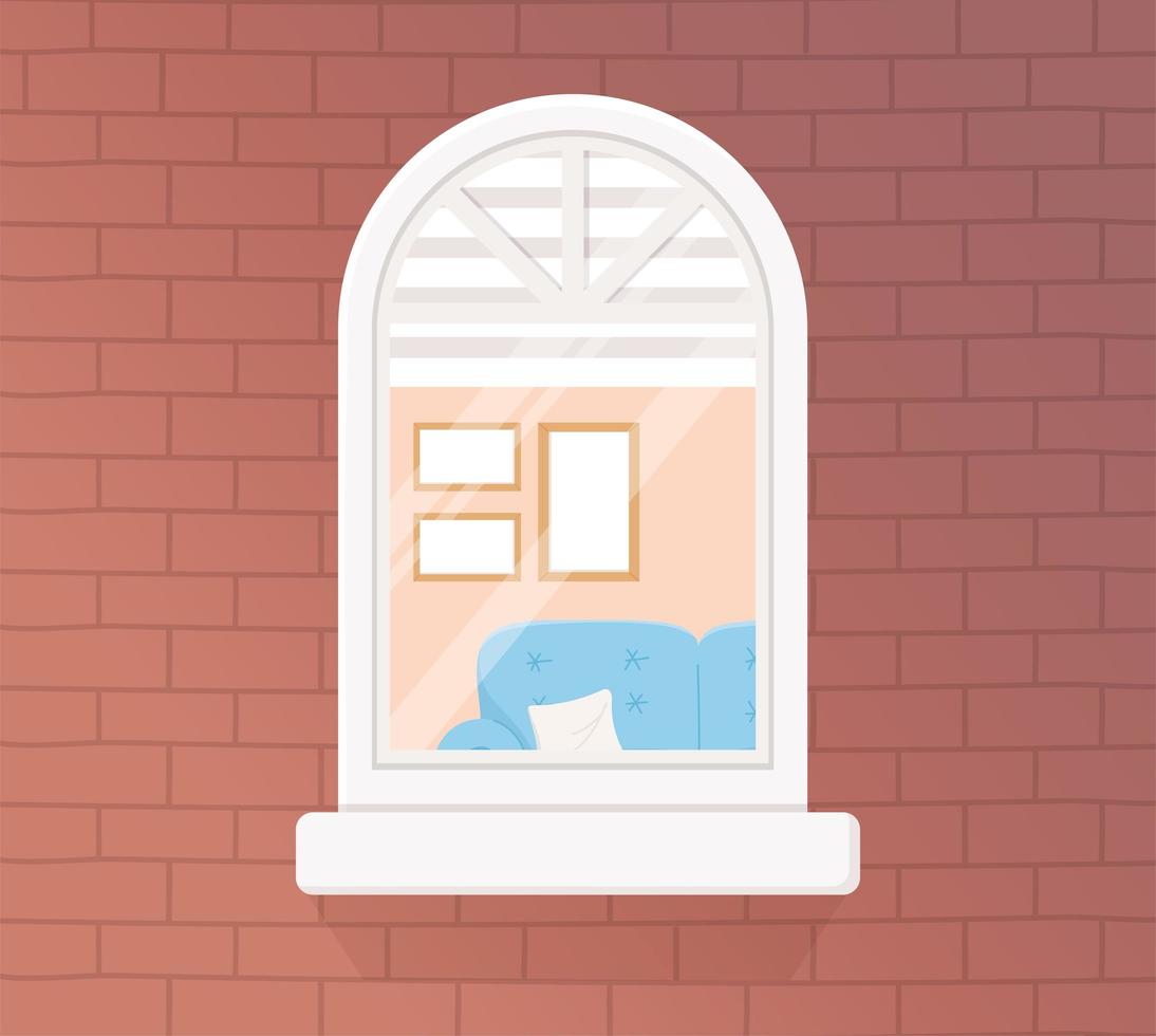 Apartment window and brick wall vector