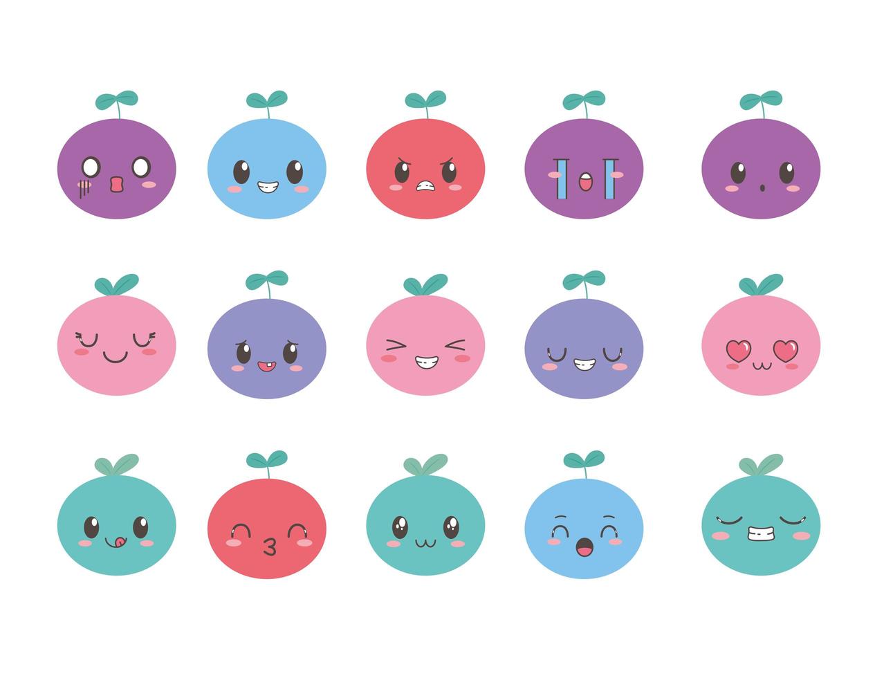 Kawaii emoji fruit cartoon set vector