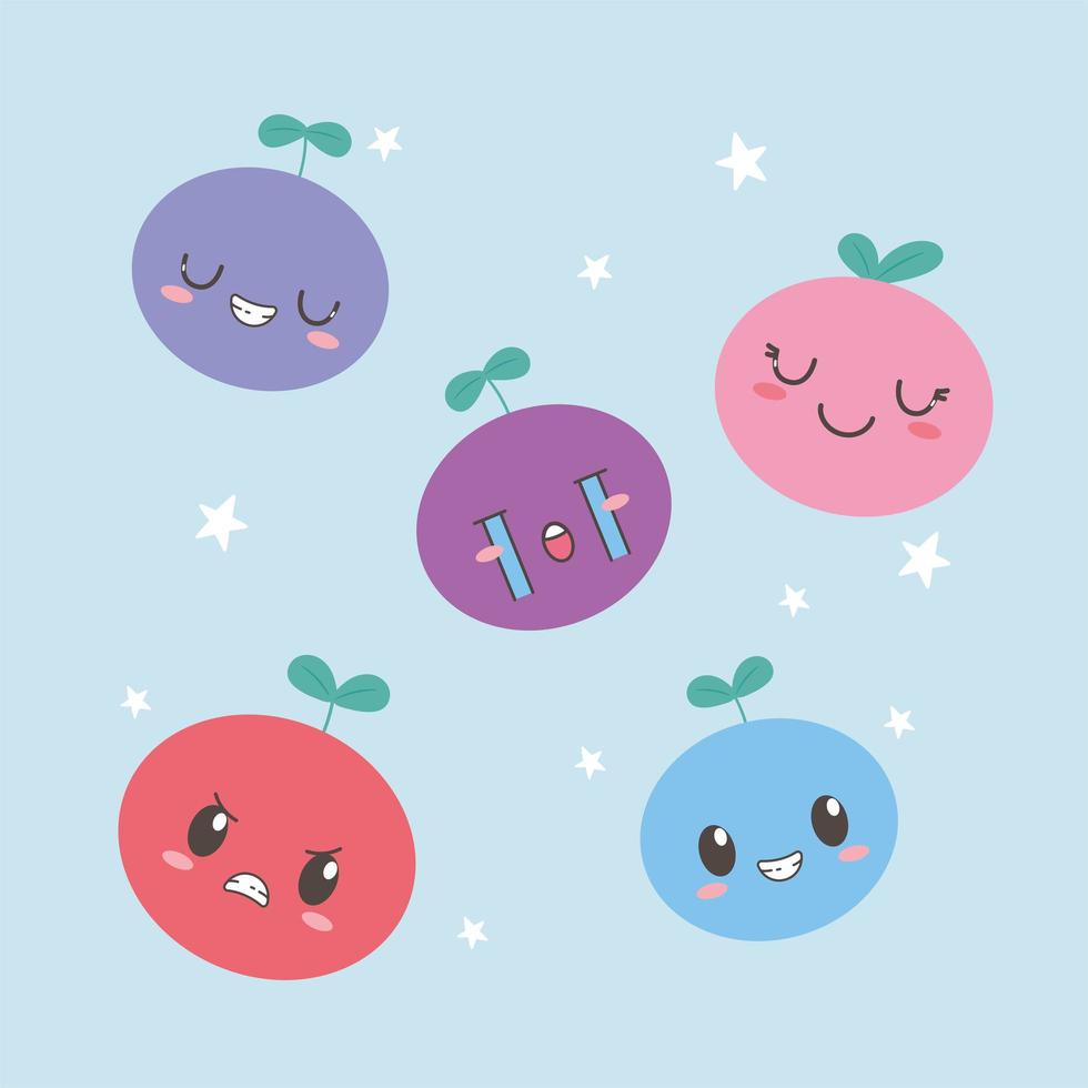 Composición de frutas emoji kawaii vector