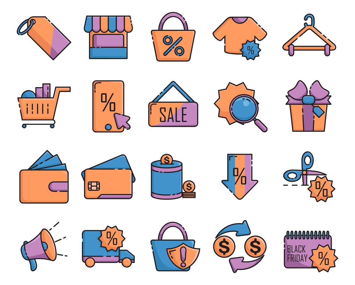 Set icons for black friday with color vector