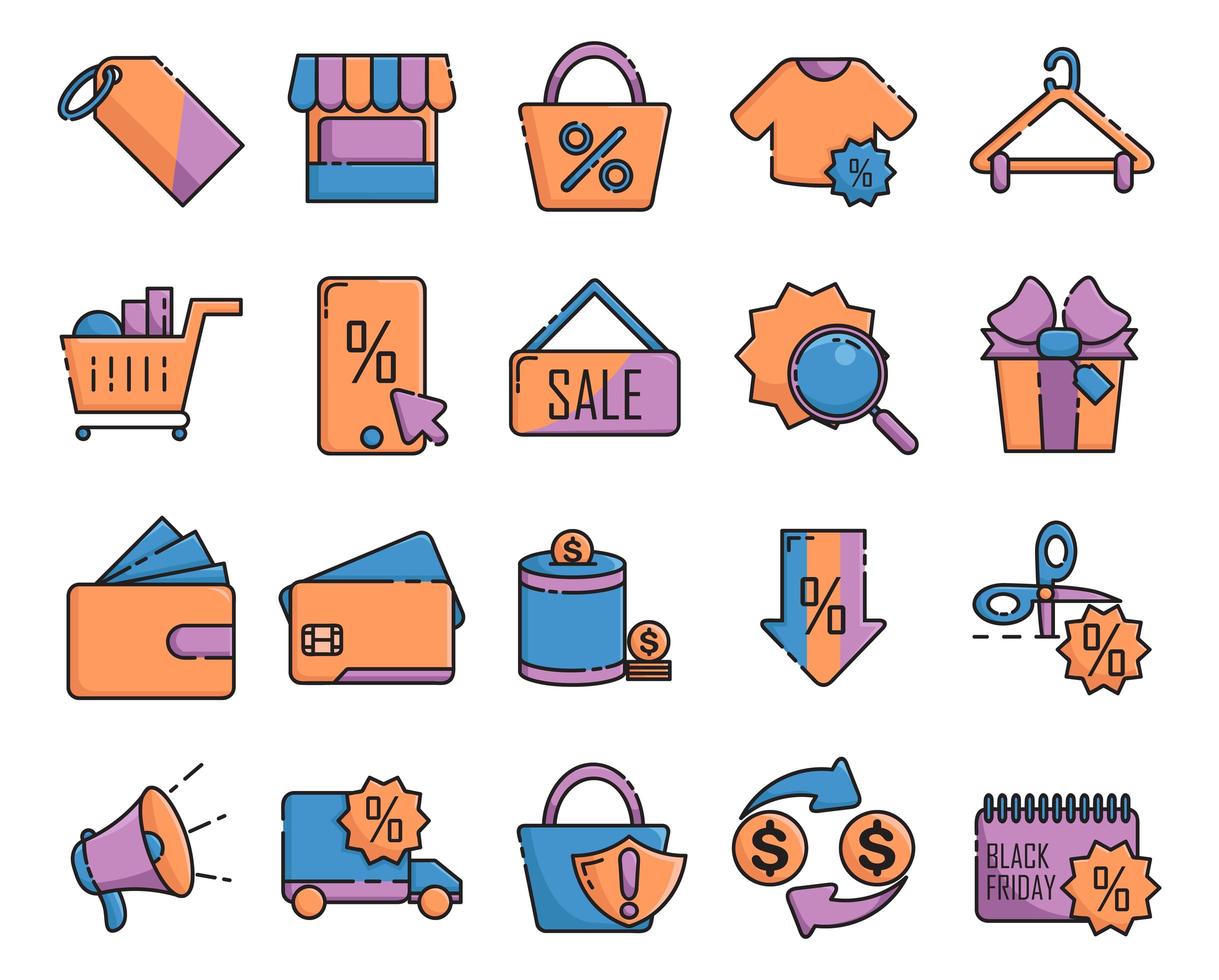 Set icons for black friday with color vector