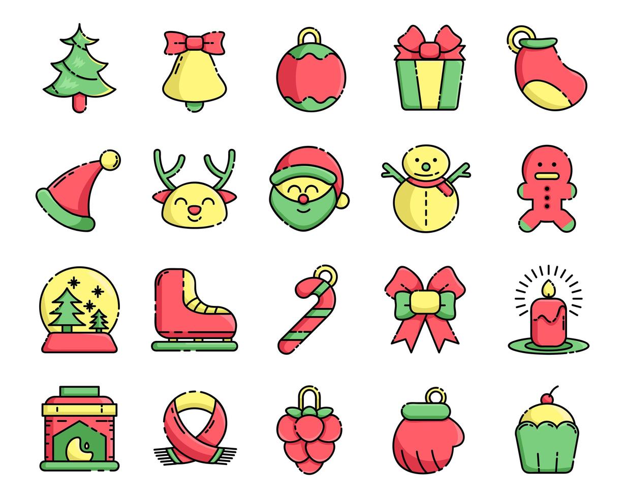 establecer iconos para navidad con color vector