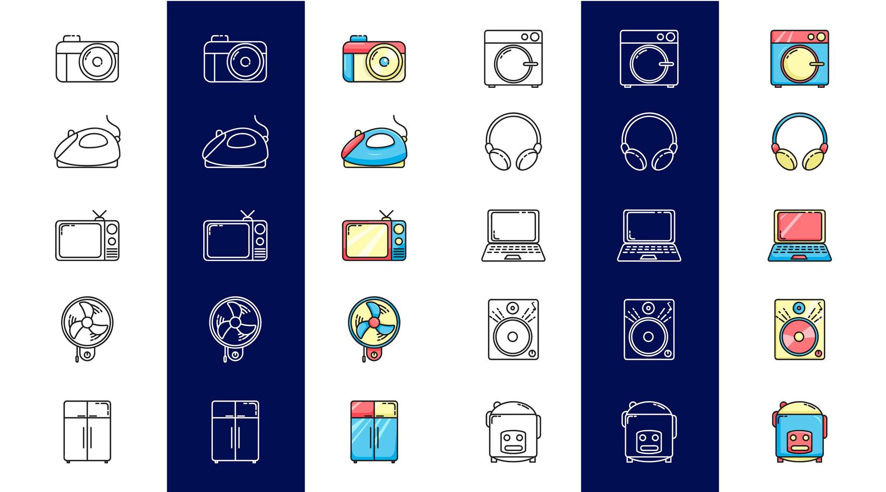 Set icons for electronics with color vector
