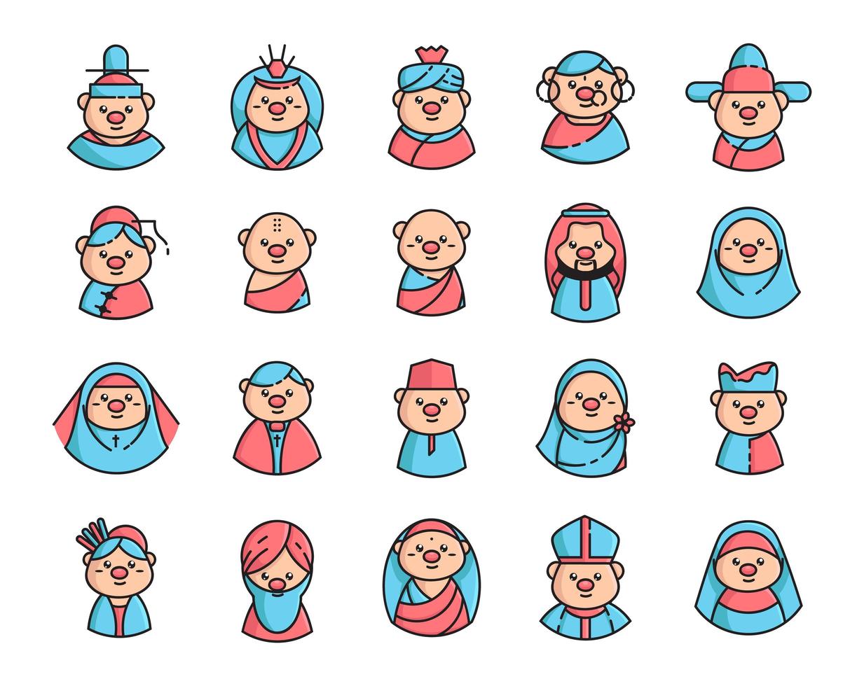 Set icons avatar for religion with color vector