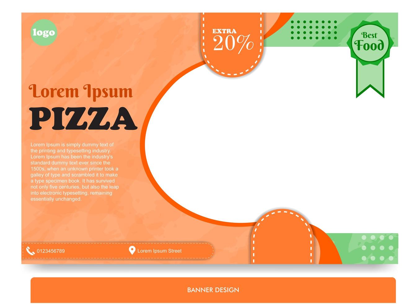 diseño de banner para pizza con lleno de color. vector