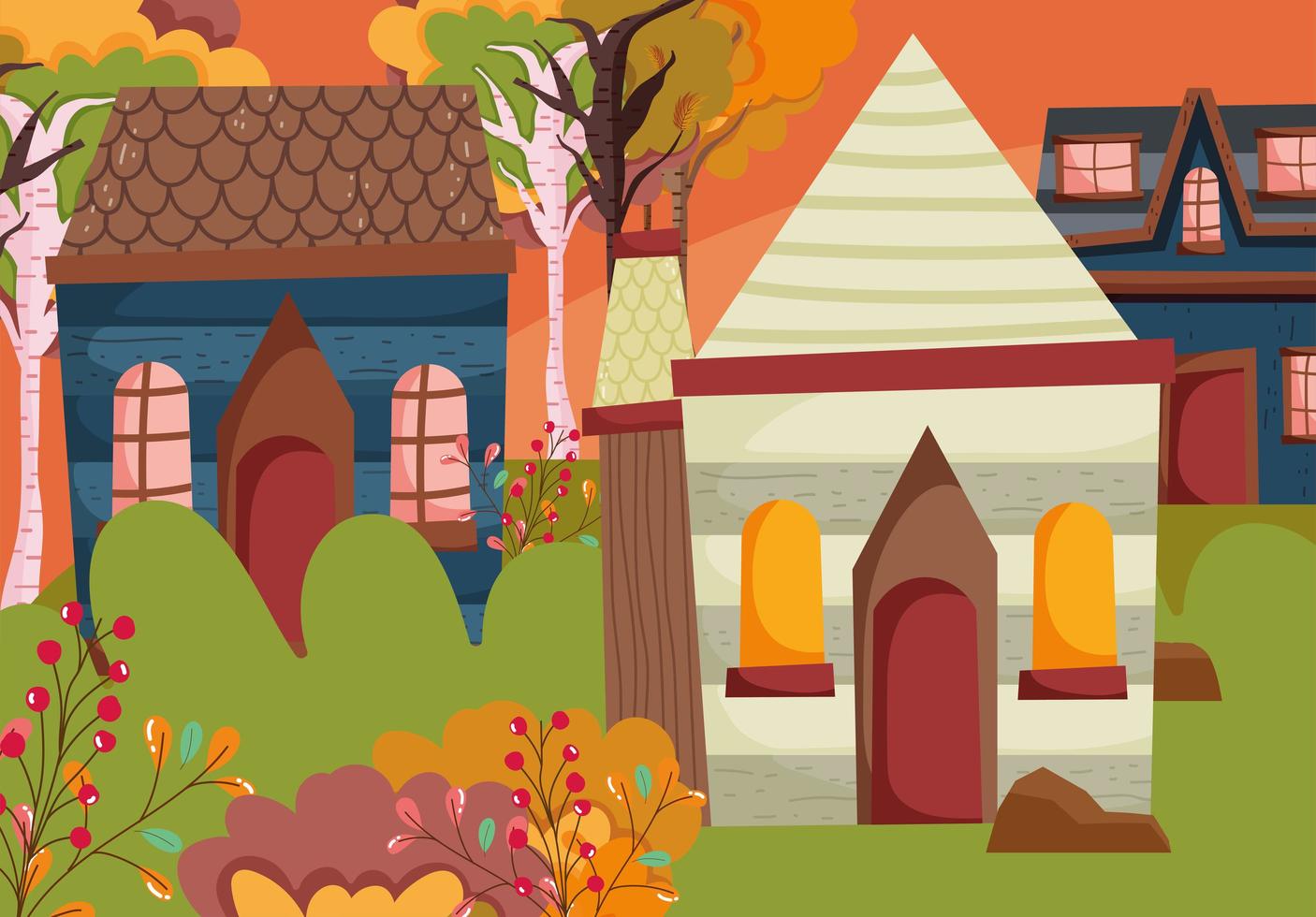 lindas casas en la temporada de otoño vector
