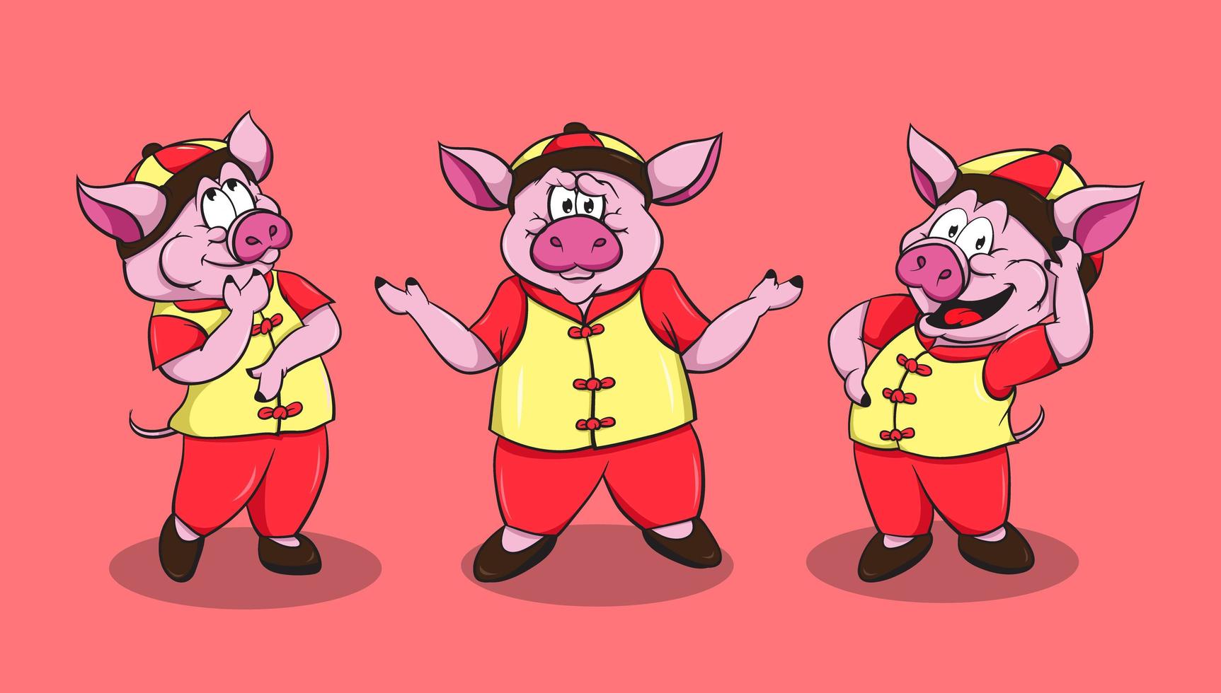 Set pig cartoon character with various expression vector