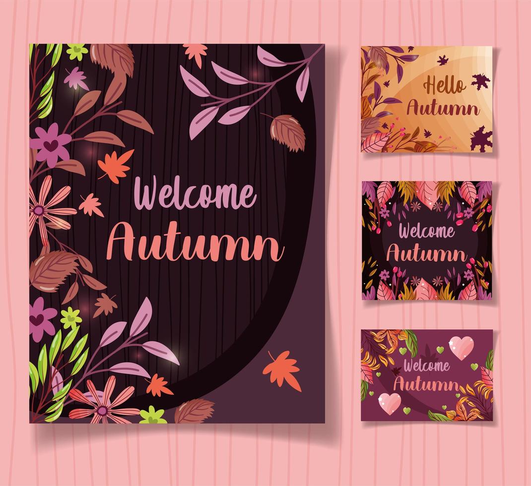 Welcome autumn card set vector