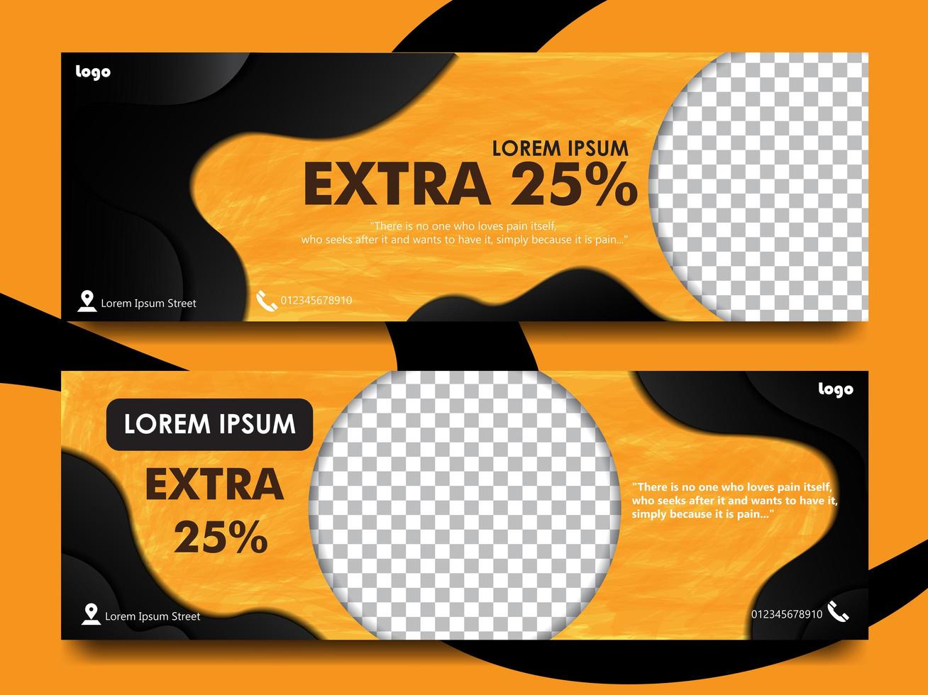 Set banner design with orange color and black vector