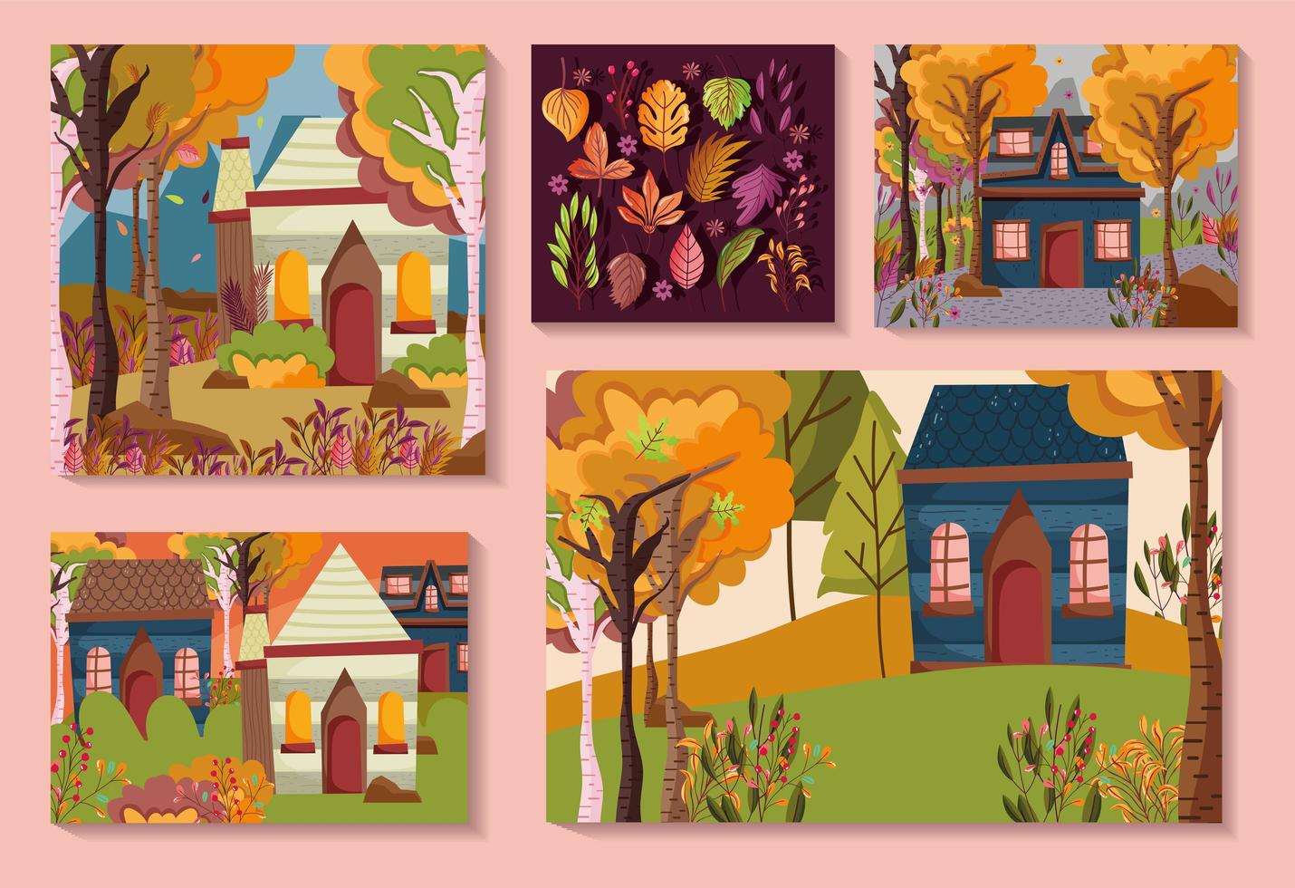 bienvenido otoño conjunto de tarjetas vector