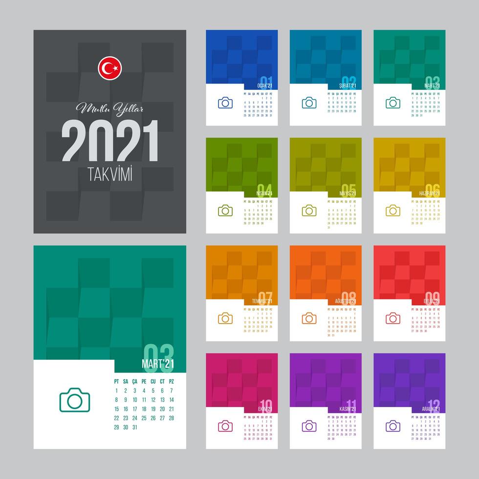 Turkish 2021 calendar template vector