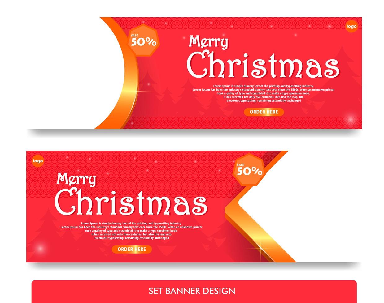 Establecer diseño de banner para navidad con color rojo y dorado. vector