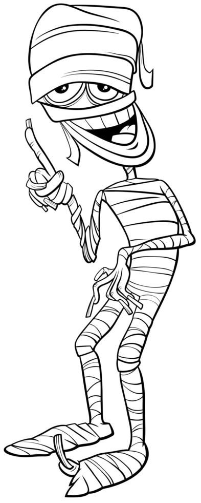 Mummy Halloween character cartoon coloring book page vector