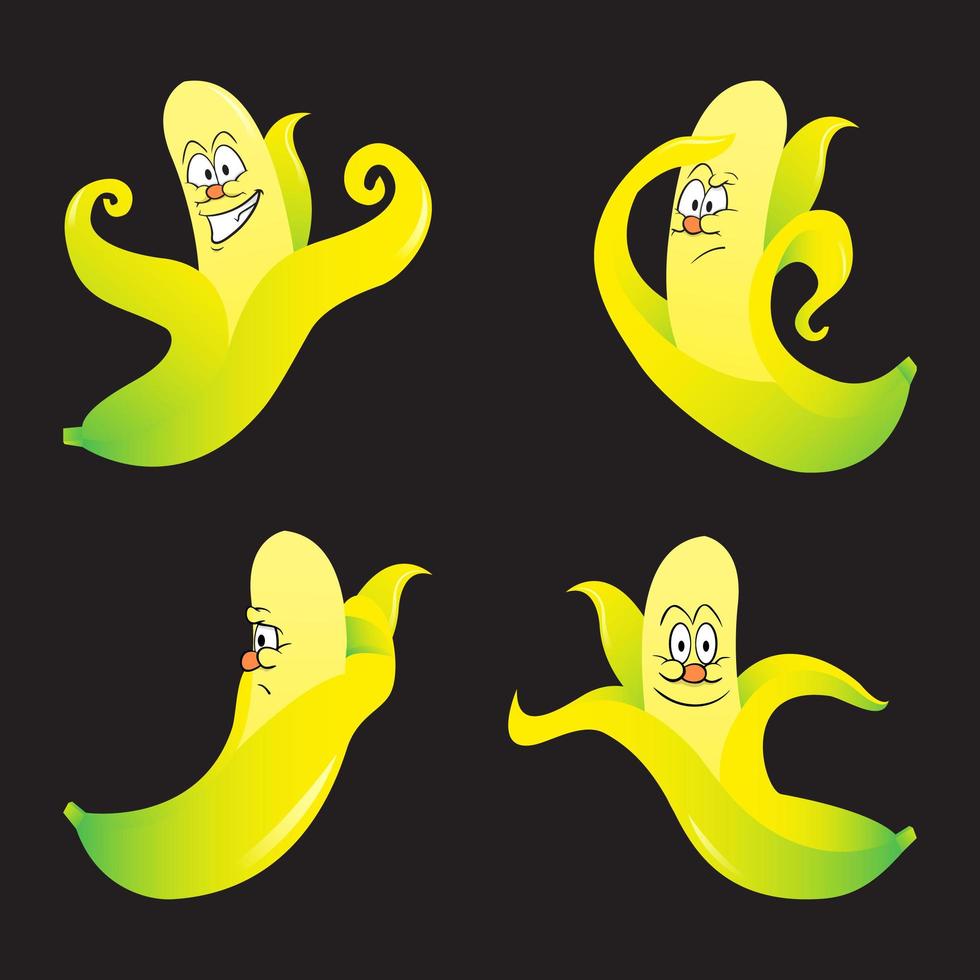 Set banana character with various expression vector