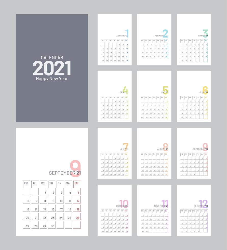 Plantilla de calendario 2021 vector