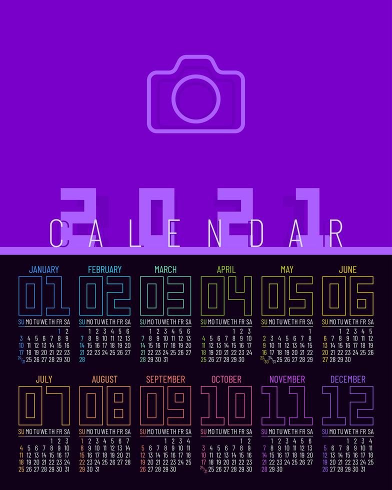 plantilla de calendario 2021 de una página vector