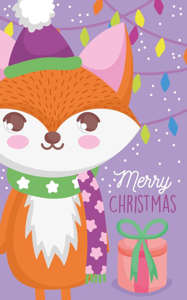 Christmas card with fox character vector