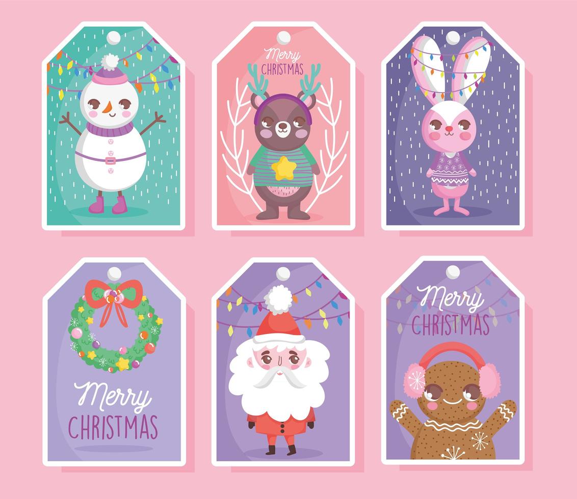 lindo conjunto de etiquetas de personajes navideños vector