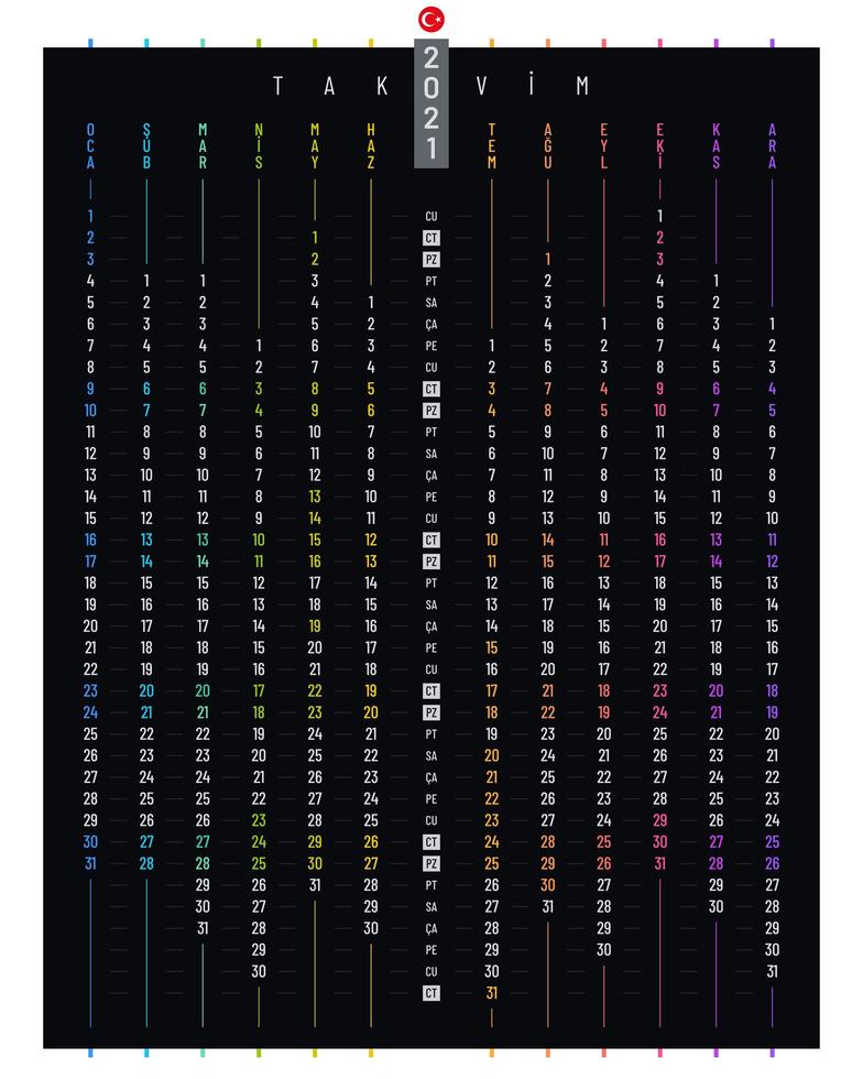 Turkish Linear 2021 Calendar vector